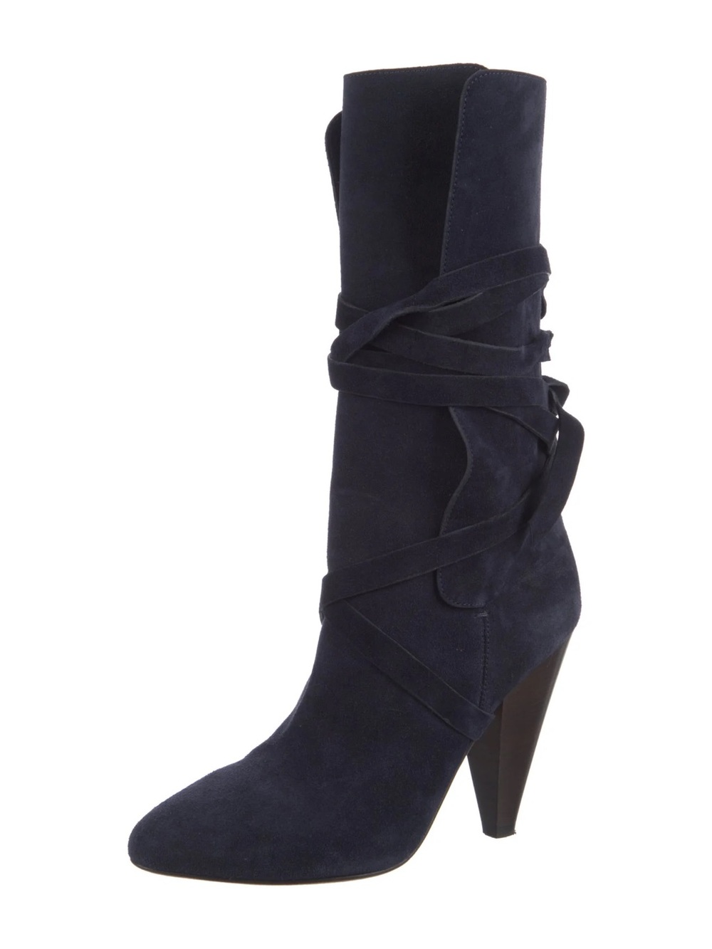 Veronica Beard Navy‎ Suede Wrap Mid-Calf Heeled Boot